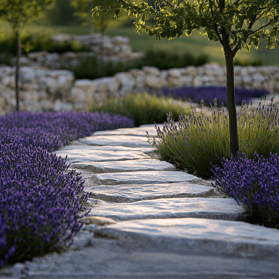 Lawenda i ścieżka w nowoczesnym ogrodzie