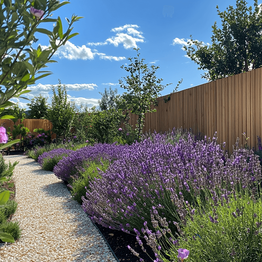 Lawenda przy płocie nowoczesnym