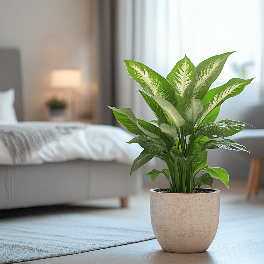 Difenbachia w sypialni na podłodze