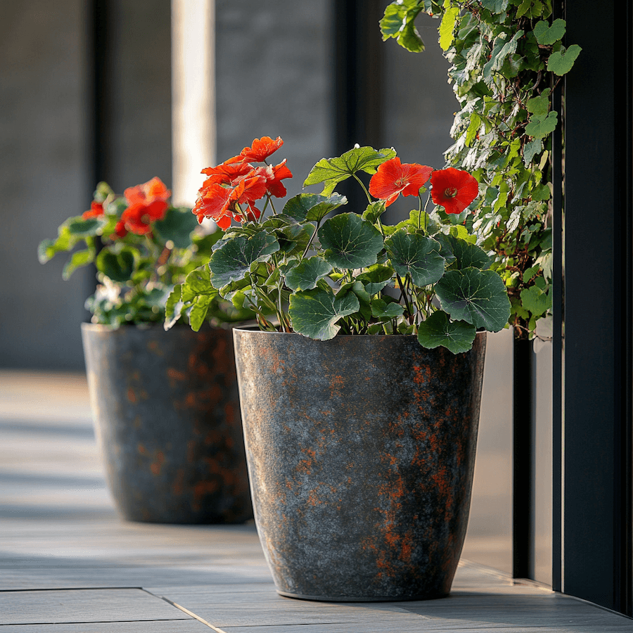 Begonia i bluszcz w donicach