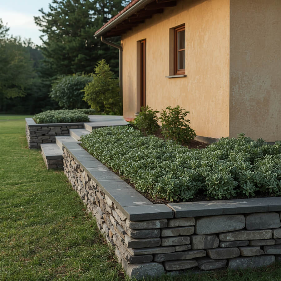 Murek z kamieni przed domem