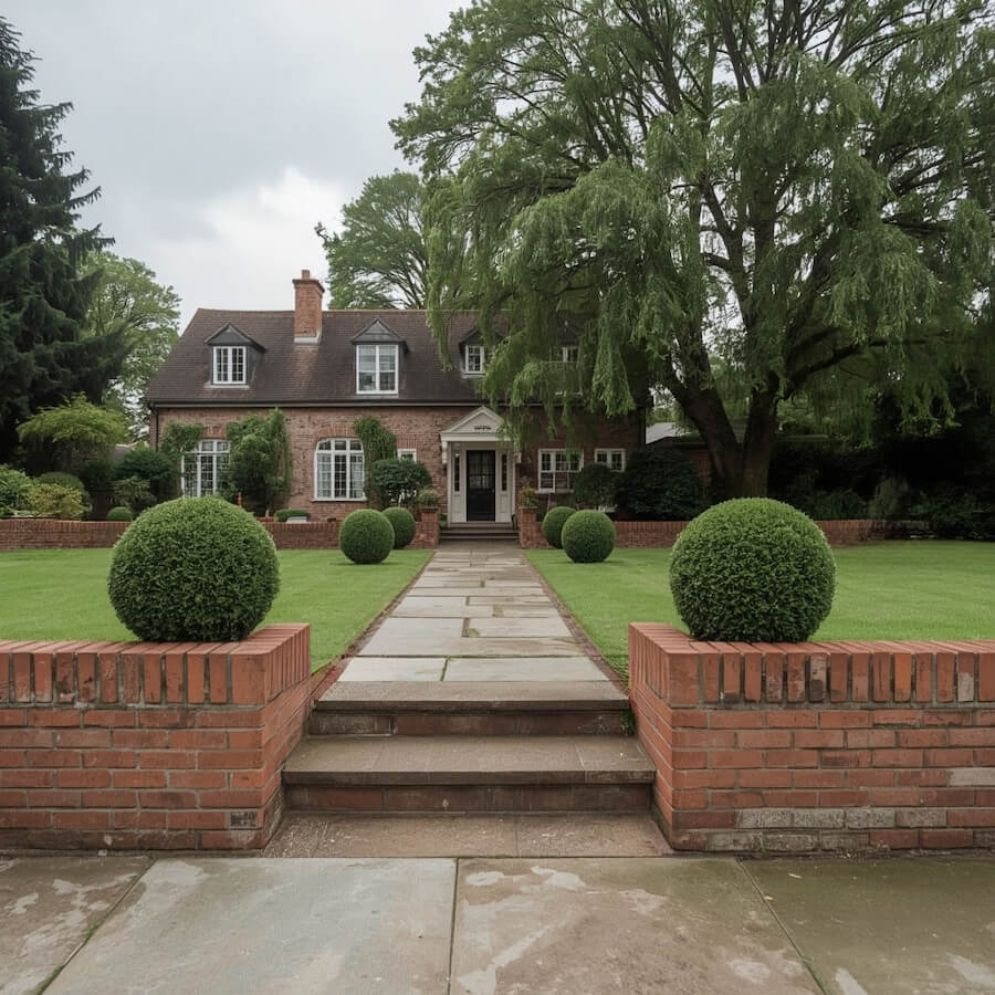 Ceglana obramówka z bukszpanem