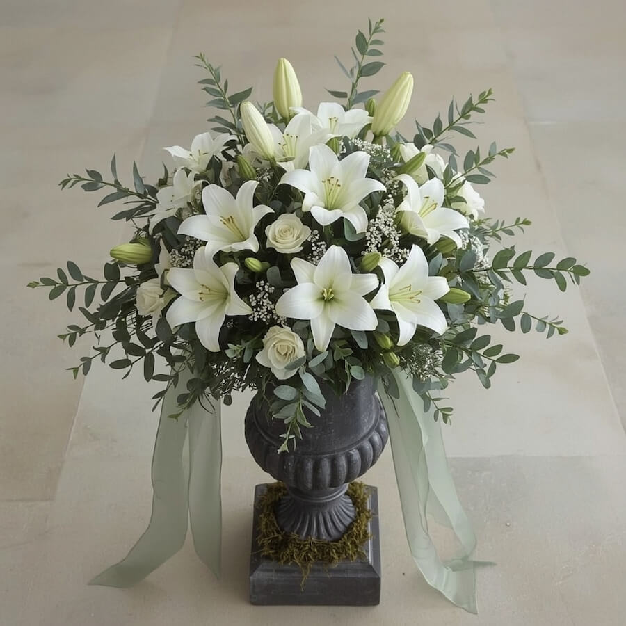 Kompozycja lilii z eukaliptusem