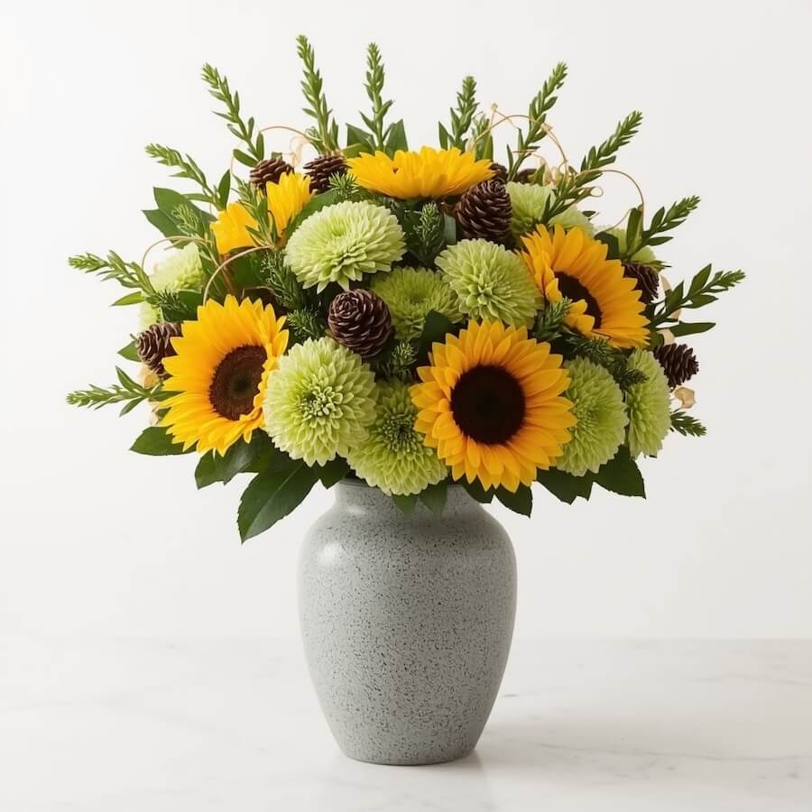 Kompozycja słoneczników i santini