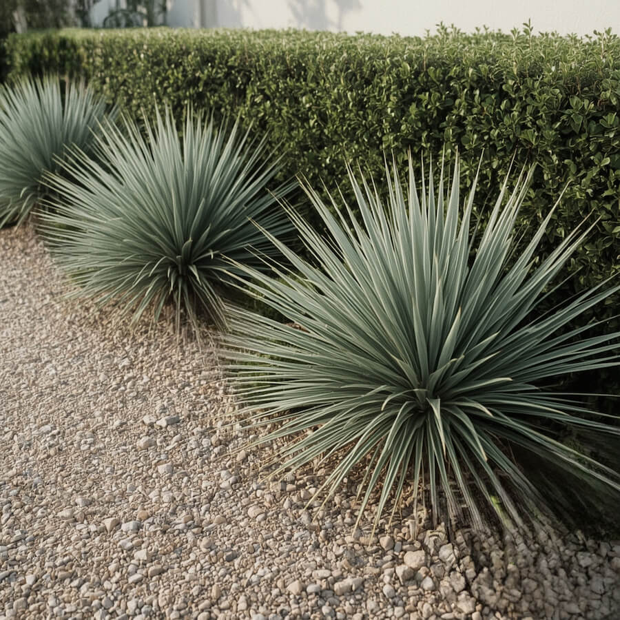 Minimalistyczna rabata żwirowa z juką