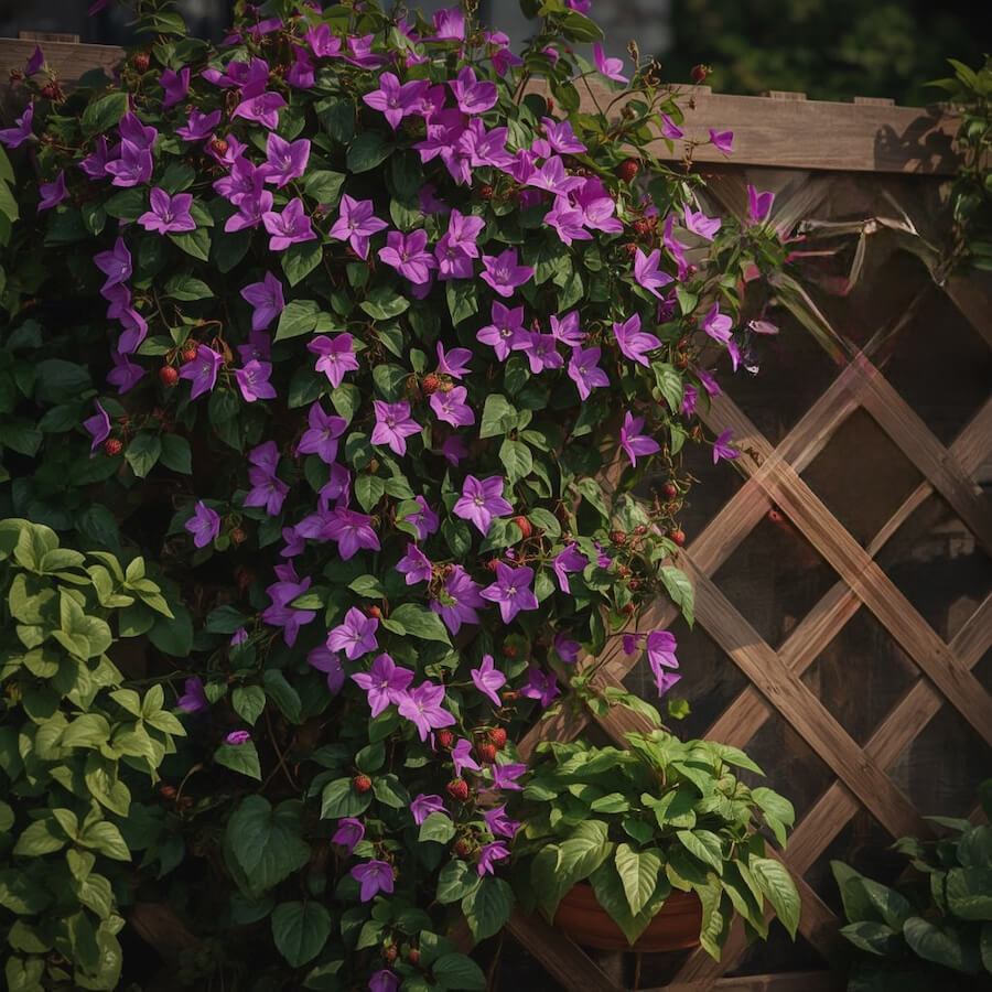 Pionowy ogródek z pnączem i donicami