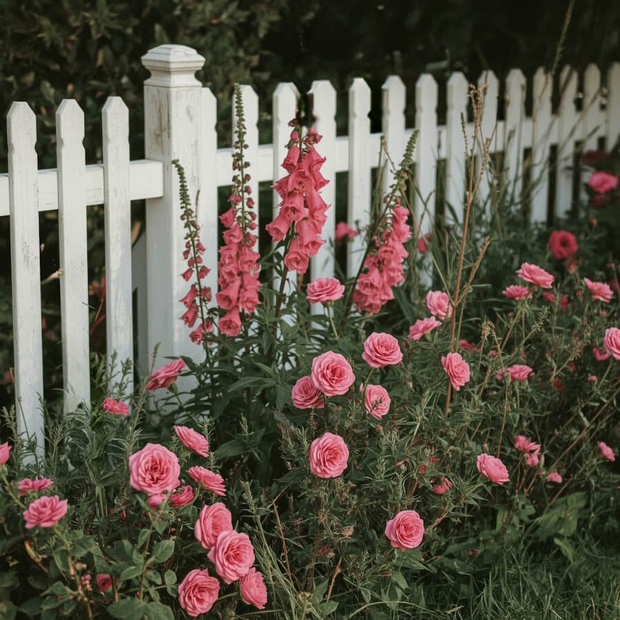 Romantyczna rabata w stylu cottage przy płocie