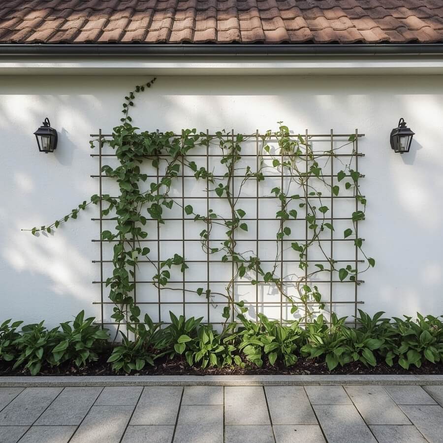 Pionowy ogród na trejażu przy ścianie