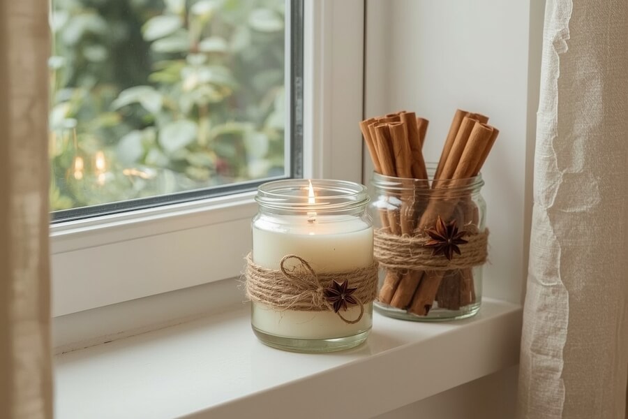 Świece w słoikach z cynamonem i anyżem