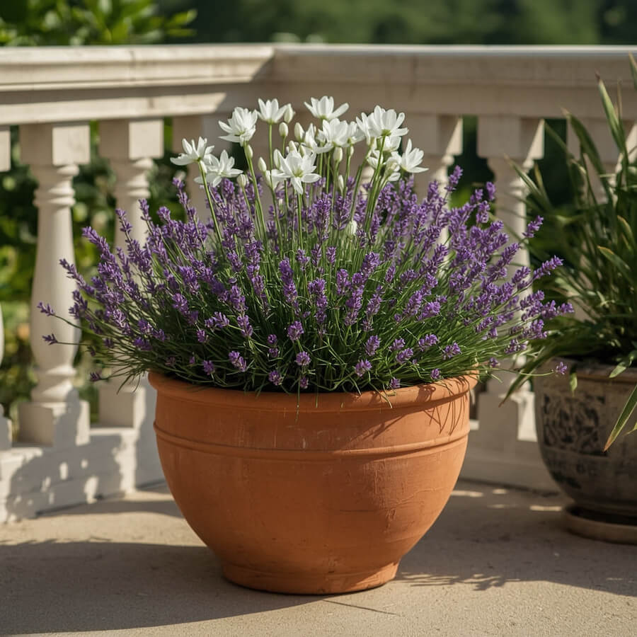 Lawenda w połączeniu z agapantem karłowym