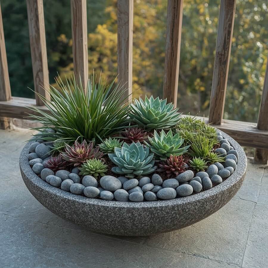 Misa skalna, czyli rozchodniki i rojniki z otoczakami