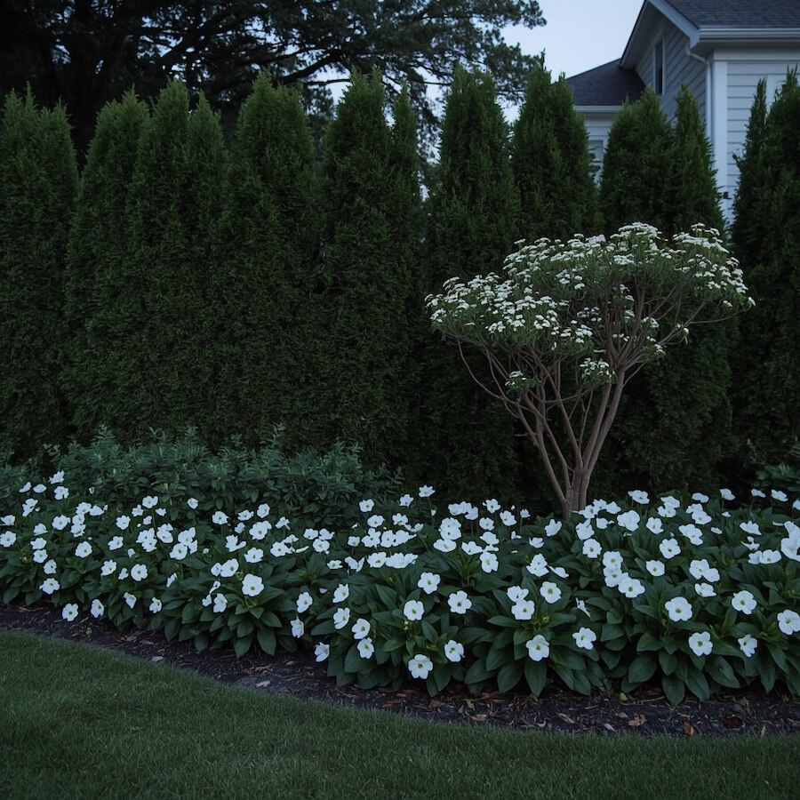 Rabata żwirowa „suchy cień” z turzycami i bergeną