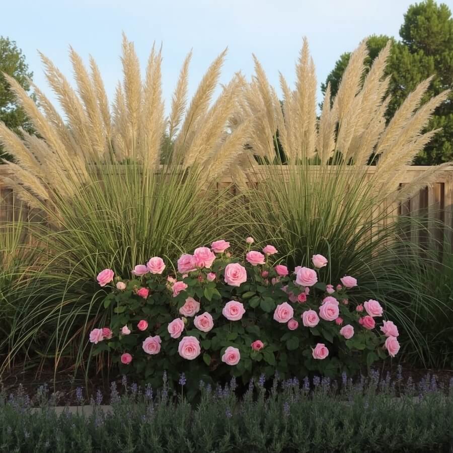 Róże, trzcinnik i łany lawendy jako domena pionu i miękkości