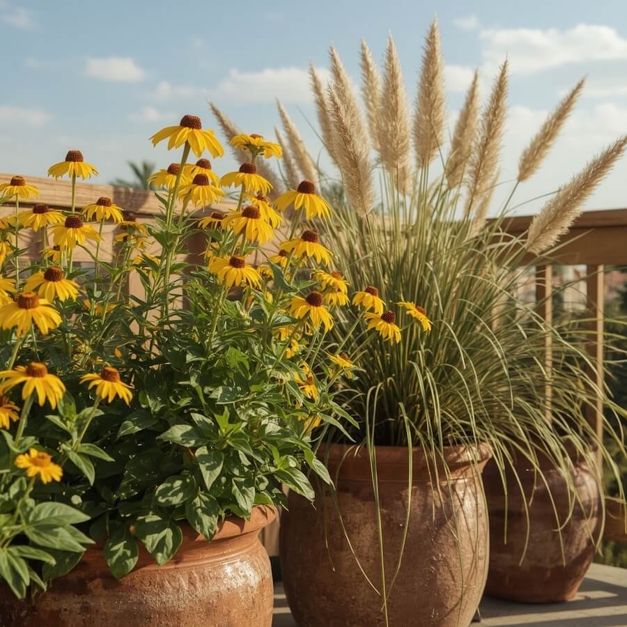 Ciepłe barwy dzięki rudbeki, nachyłkowi i trawom piórkowym