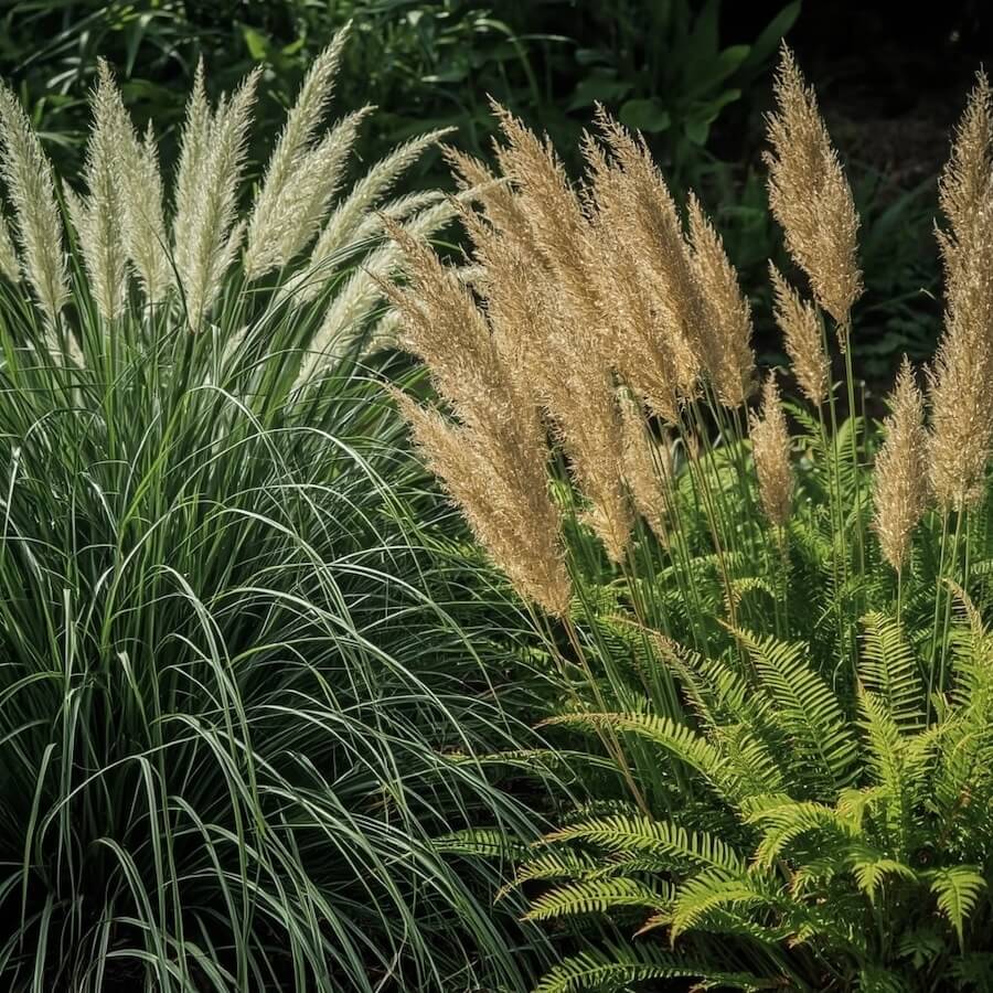 Cieniolubna kompozycja z turzycami i paprociami