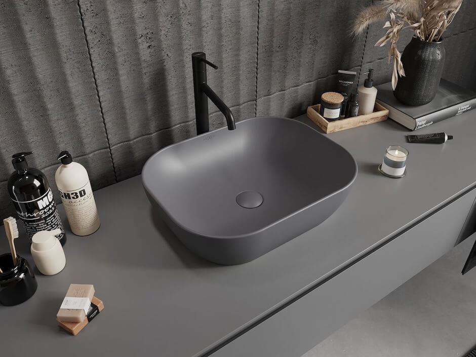 Szara umywalka w łazience