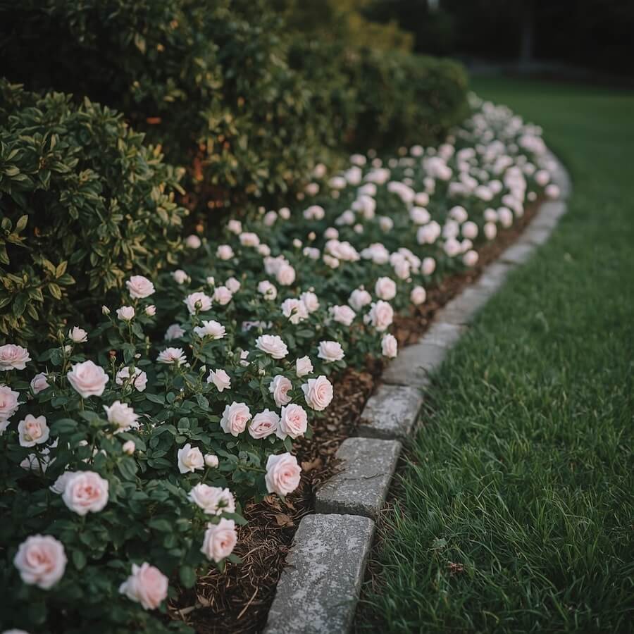 Nasyp zadarniony różami w ogrodzie