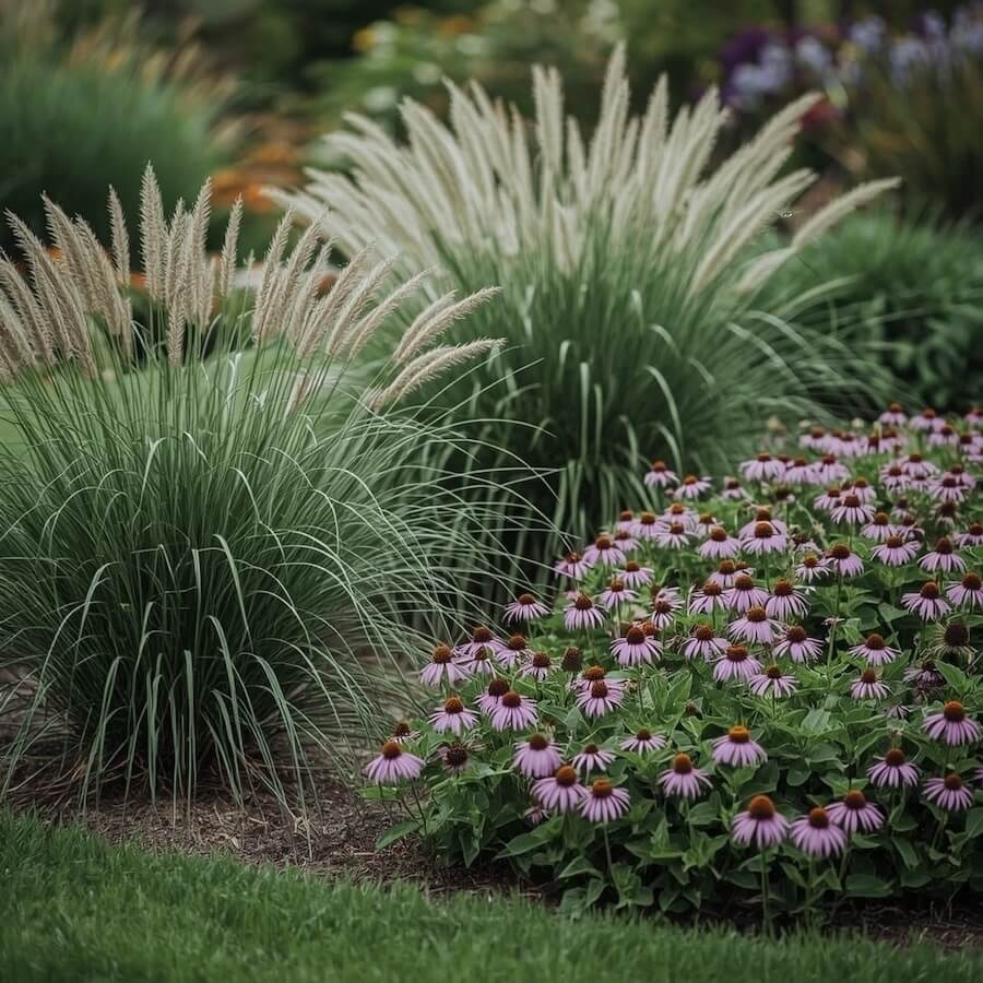 Preriowa rabata z prosem rózgowatym i jeżówkami