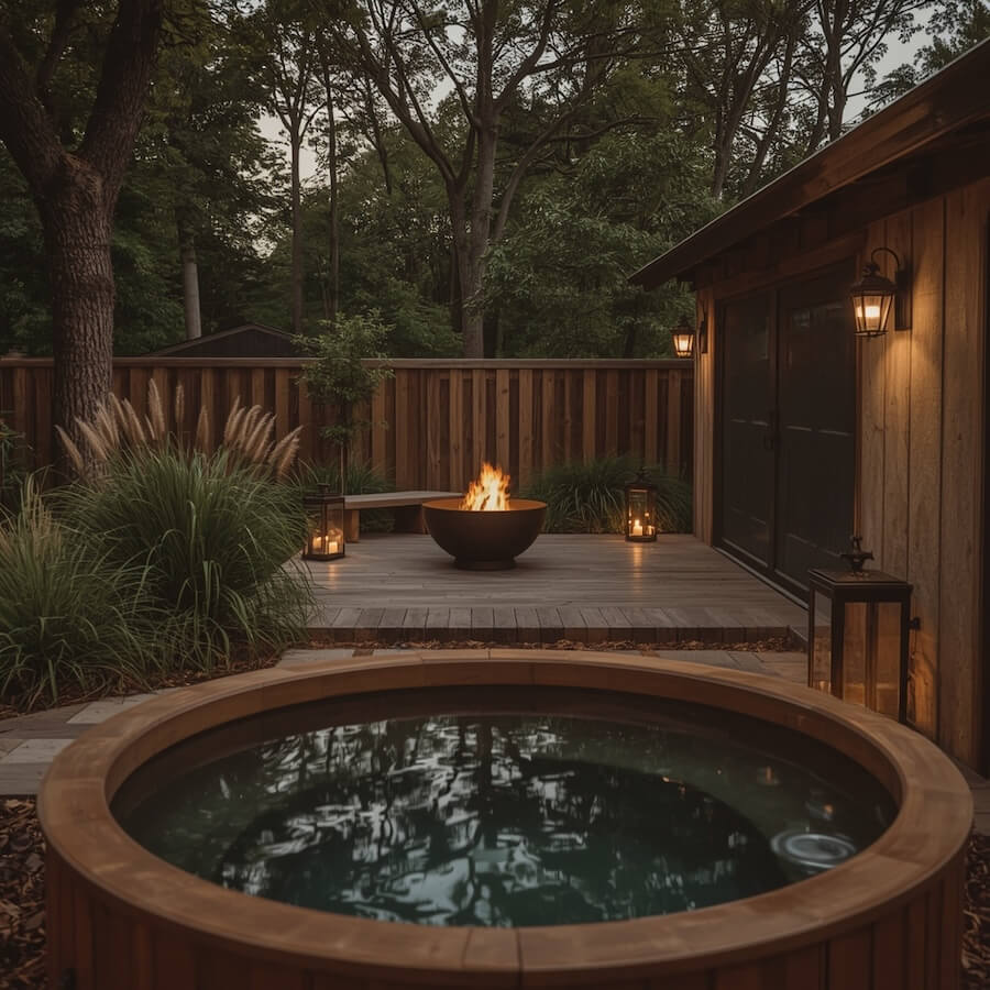 Rustykalnie z paleniskiem i drewnem Thermo