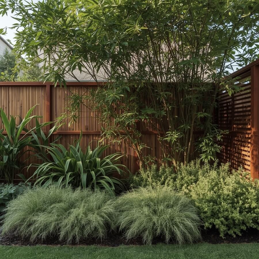 Roślinny kąt przy płocie z drzewem