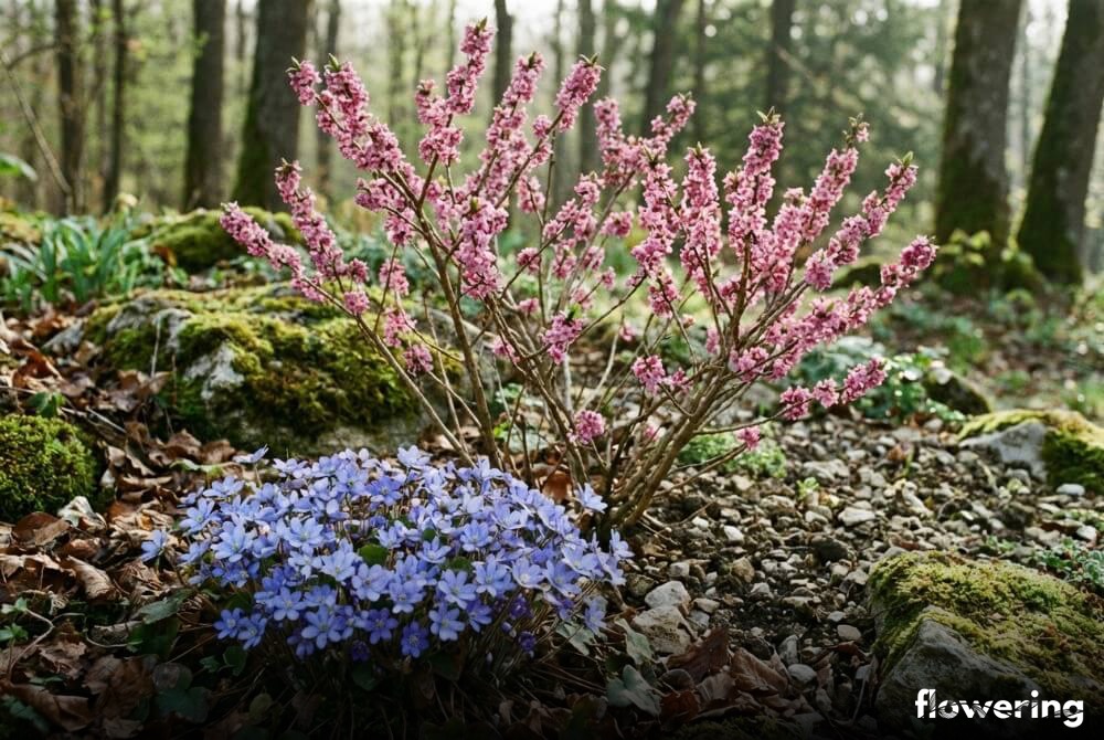 Wawrzynek otoczony niebieskimi przylaszczkami