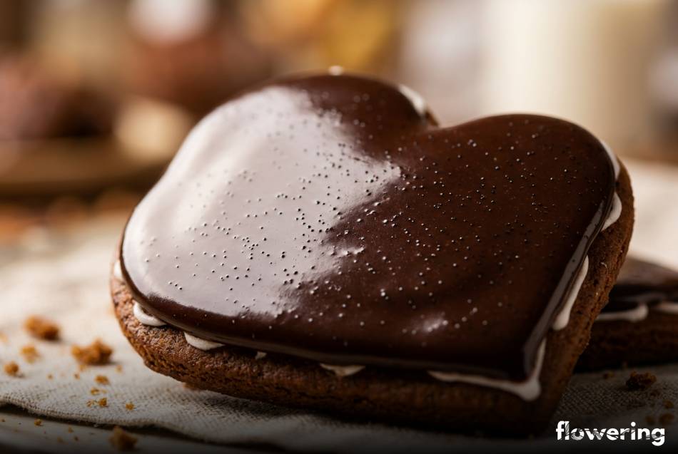 Błyszczący ganasz czekoladowy z ziarenkami wanilii na pierniku