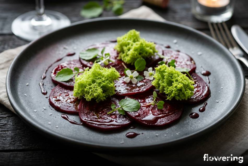Carpaccio z buraka z jadalnym mchem z rzeżuchy