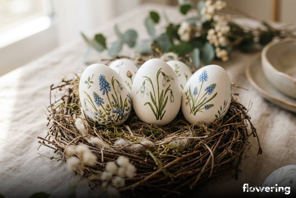 Drewniane pisanki z motywem kwiatowym wykonane techniką decoupage