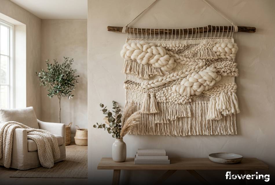 Duży gobelin z wełny czesankowej w stylu boho