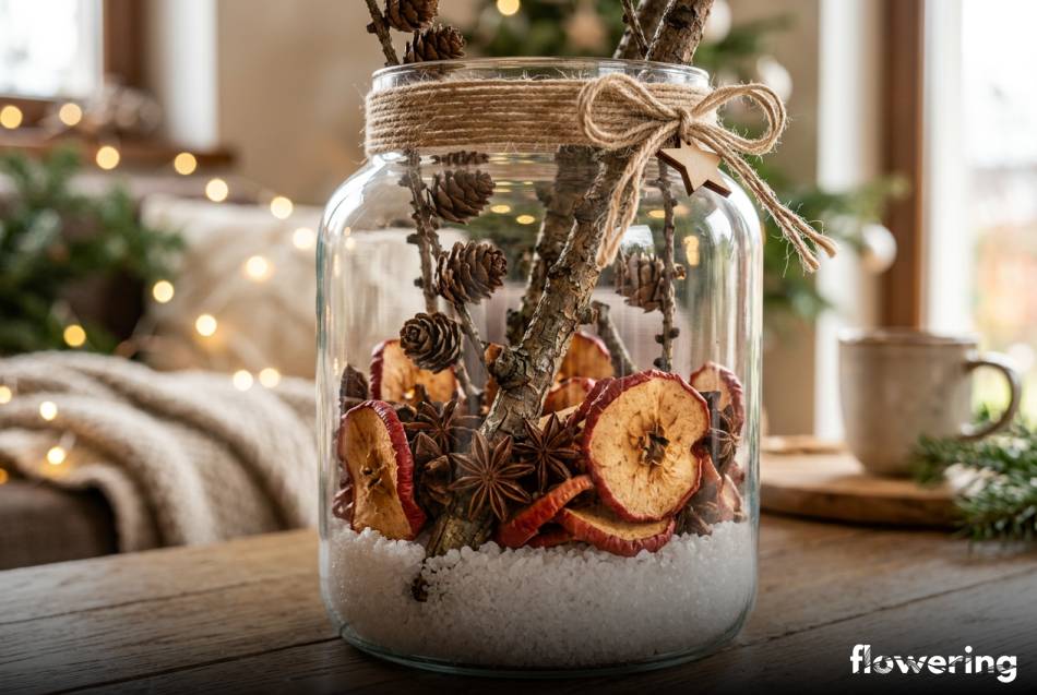 Ekologiczny stroik w słoiku z jabłkami i anyżem