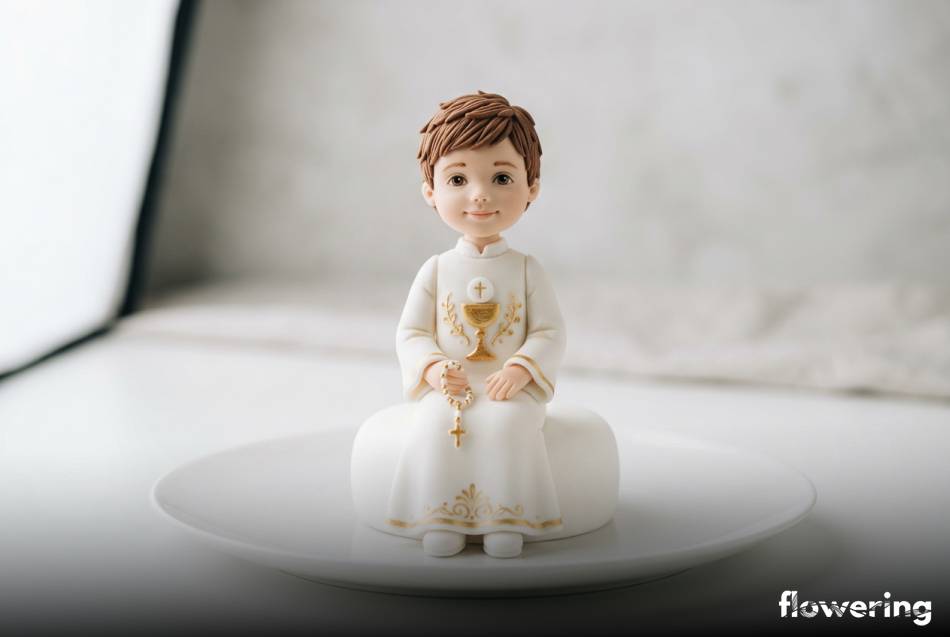 Figurka chłopca z masy cukrowej w białej albie