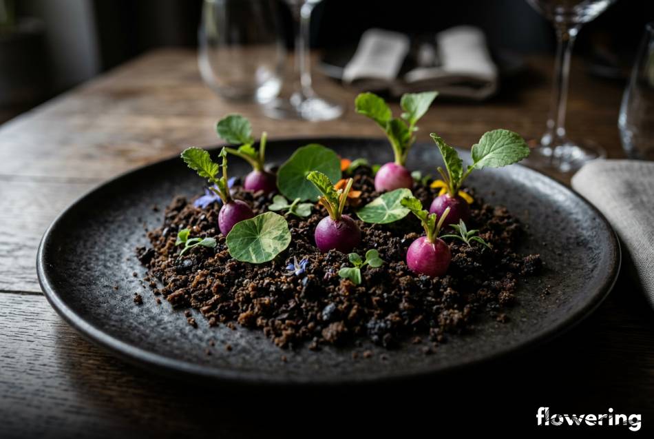 Jadalna ziemia z pumpernikla i czarnych oliwek jako dekoracja