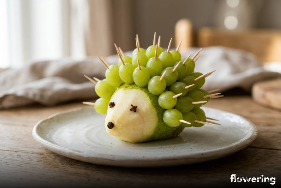 Jeżyk z gruszki i winogron jako dekoracja owocowa