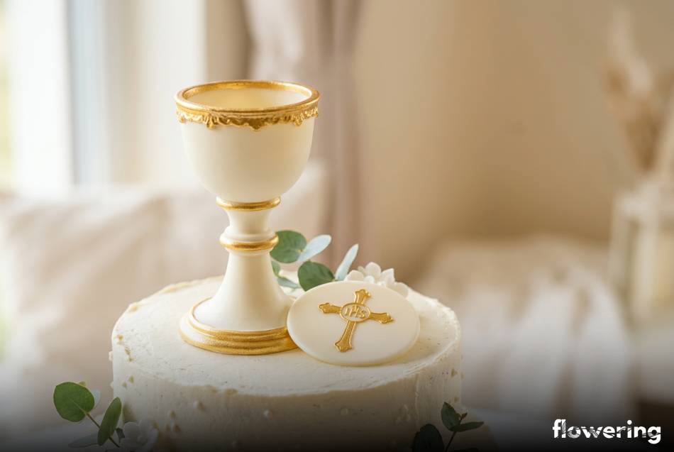 Kielich i hostia z plastycznej czekolady ze złotym wykończeniem