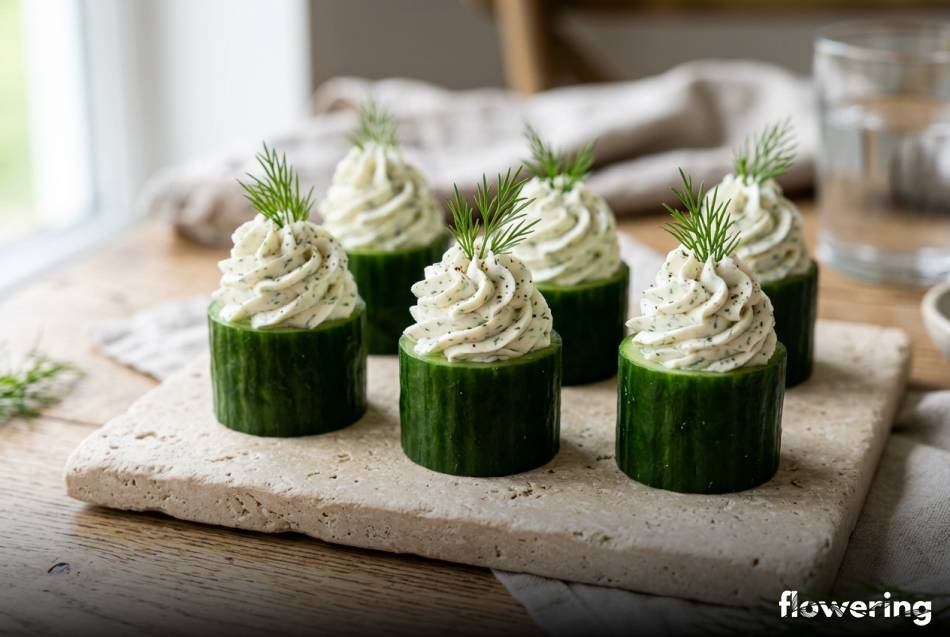Ogórkowe koszyczki z kremowym serkiem ziołowym i koperkiem