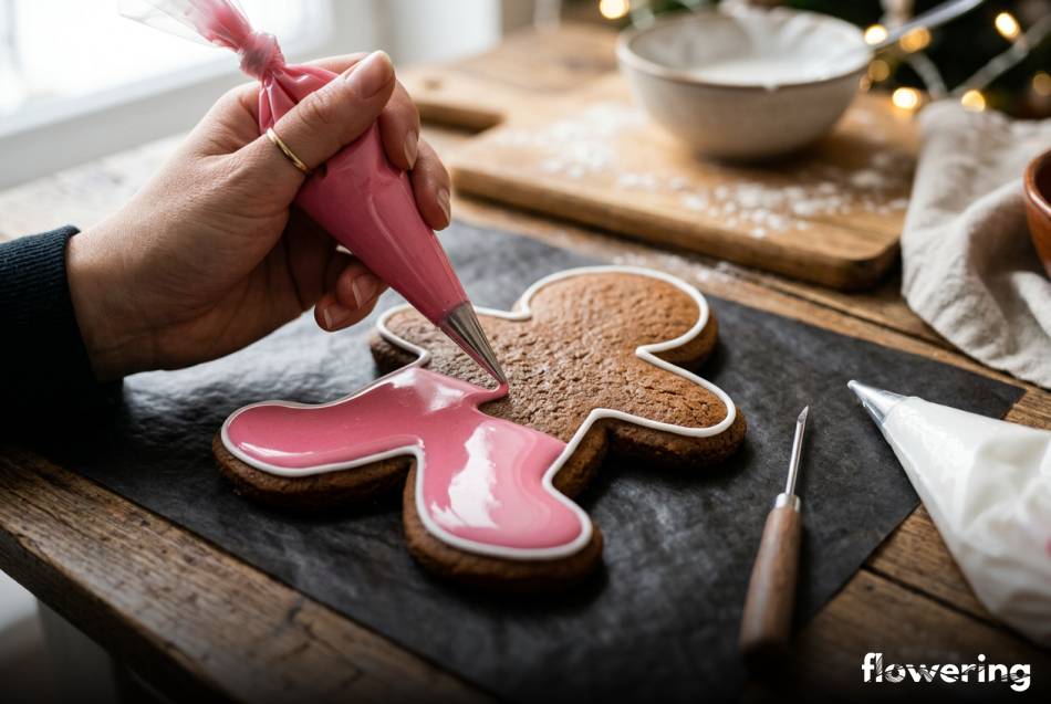 Dekorowanie piernika lukrem królewskim techniką konturowania i wypełniania