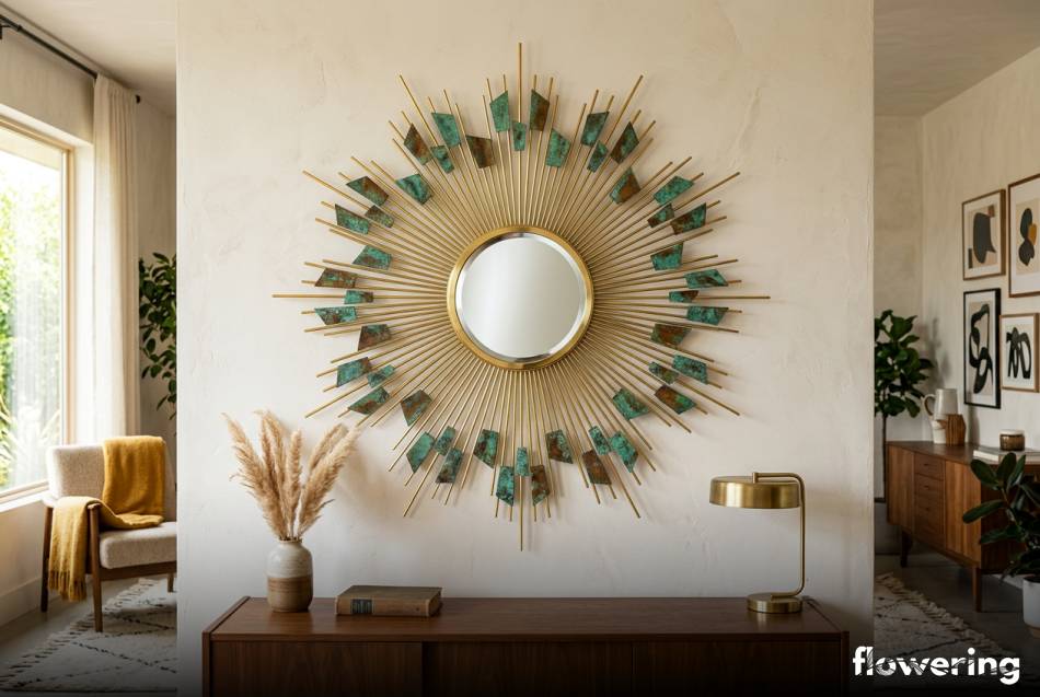 Lustro słońce z drutu i patynowanych blaszek