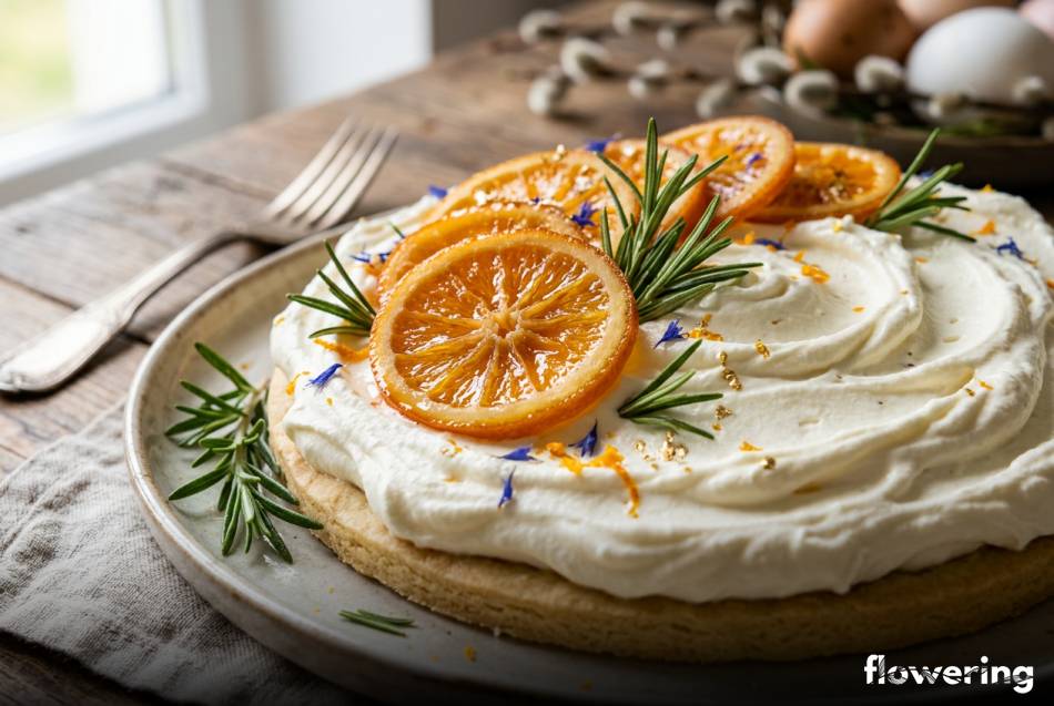 Mazurek z kandyzowaną pomarańczą rozmarynem i kremem mascarpone