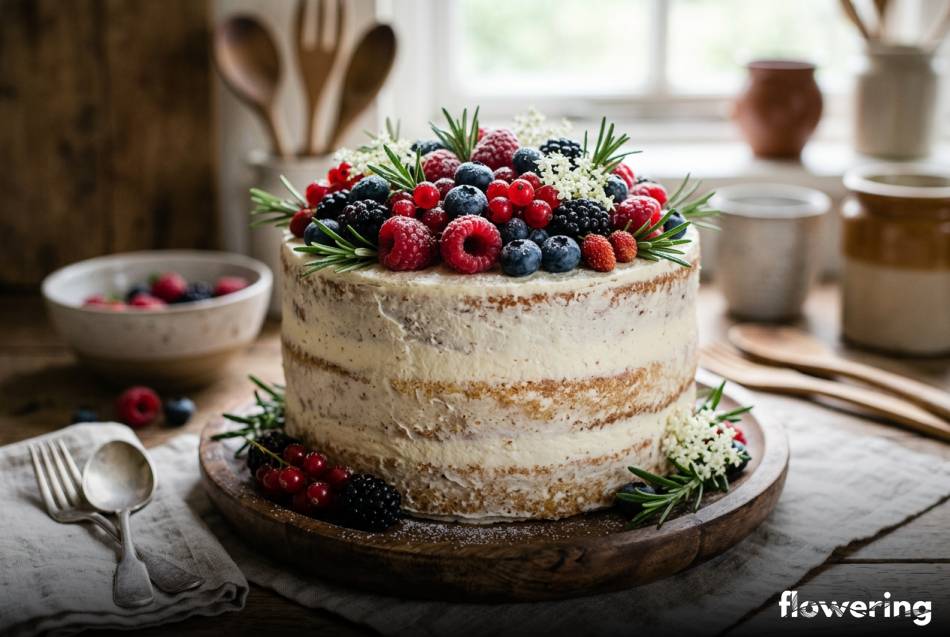 Rustykalny tort naked cake z prześwitującym kremem mascarpone