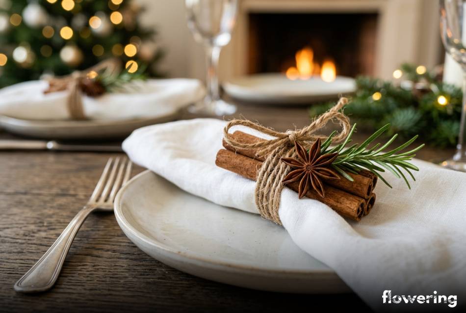 Obrączki na serwetki z lasek cynamonu i sznurka jutowego
