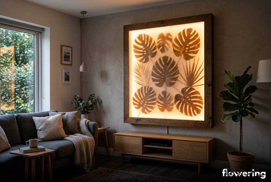 Podświetlany panel ścienny z liśćmi monstery