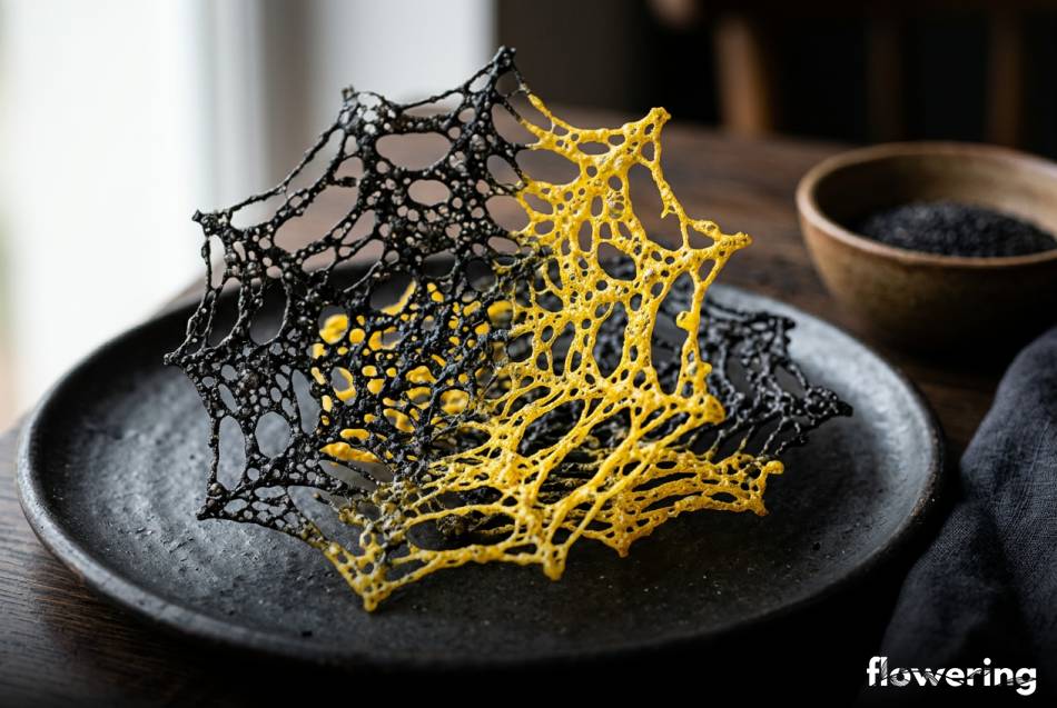 Czarno-żółta dekoracja z papieru ryżowego w kształcie pajęczyny