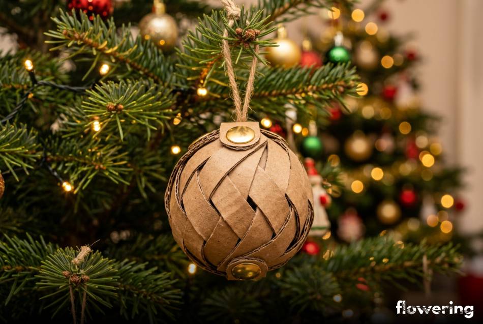 Przestrzenna bombka z rolek papieru i mosiężnych ćwieków