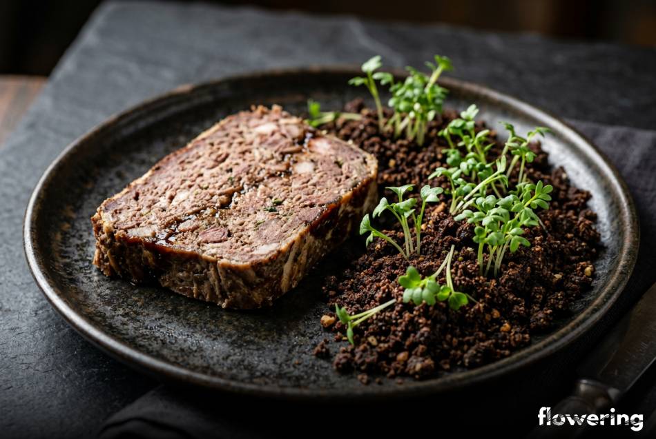 Terrina z dziczyzny serwowana z rzeżuchą w jadalnej ziemi