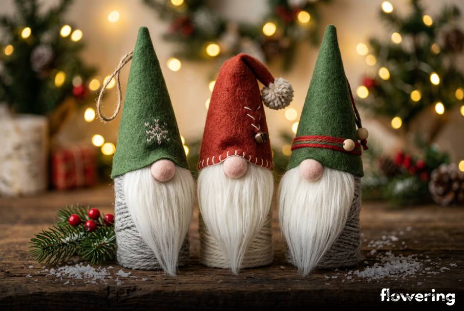 Skandynawskie skrzaty z rolek po papierze owinięte wełną