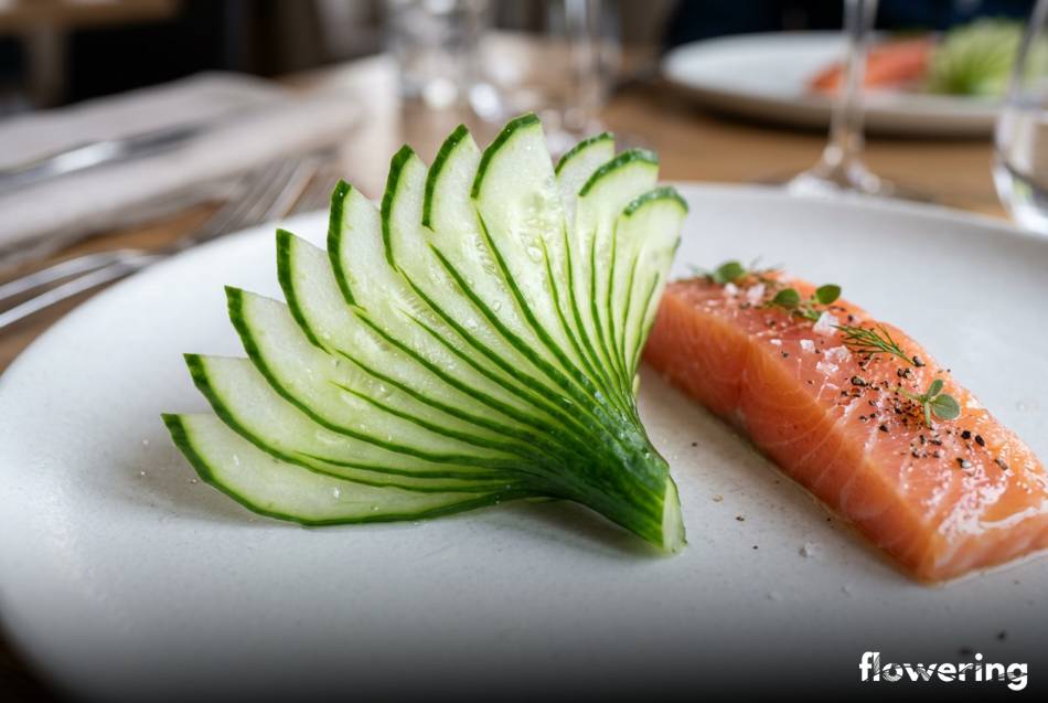 Wachlarz z ogórka nacinany ukośnie jako dekoracja ryby