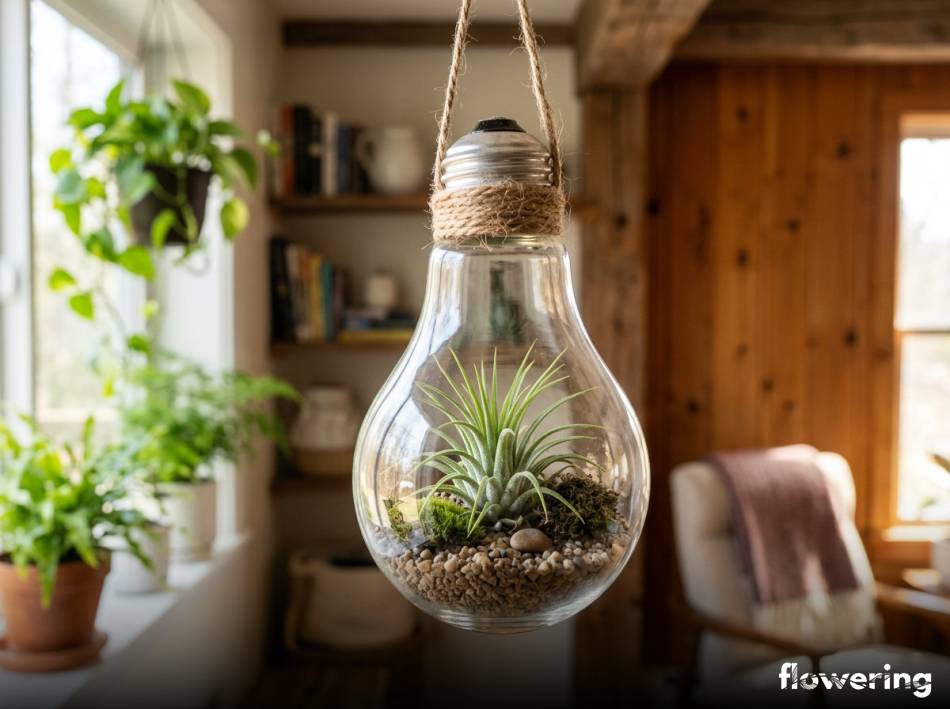 Wiszące mini-terrarium z żarówki z żywą oplątwą