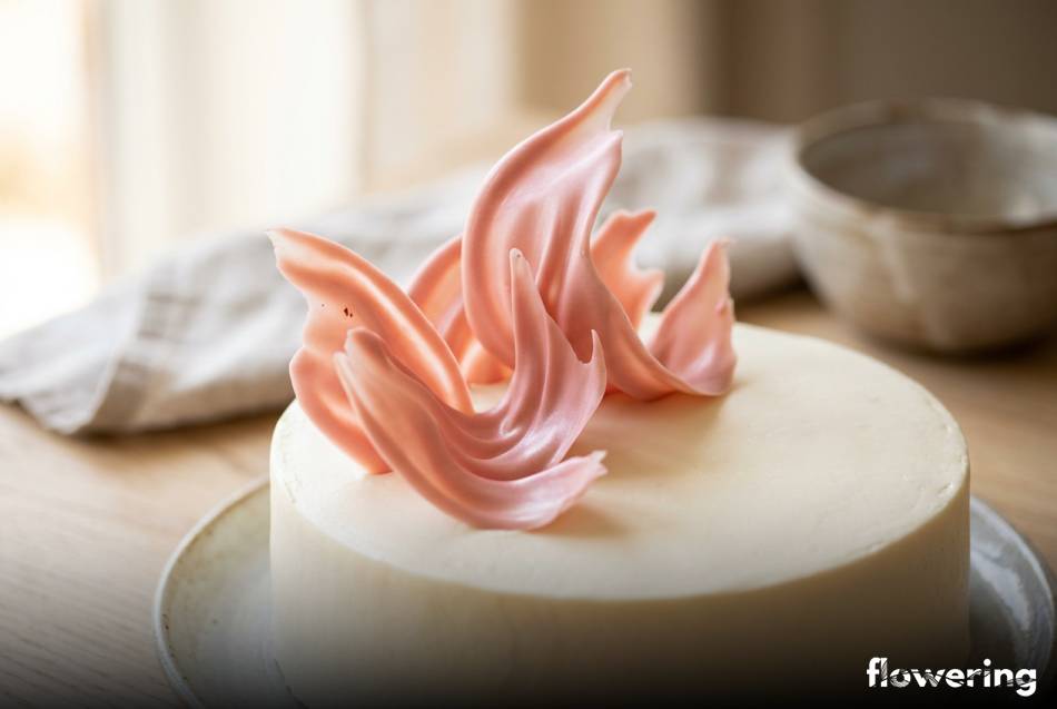 Pastelowe żagle z białej czekolady na nowoczesnym torcie