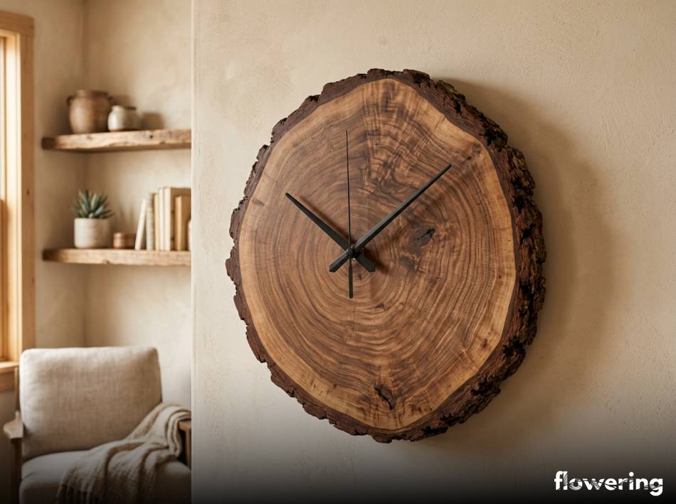 Zegar ścienny z plastra drewna w rustykalnym stylu