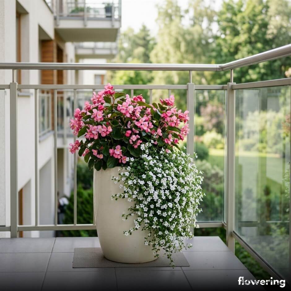 Różowa begonia z białą bakopą